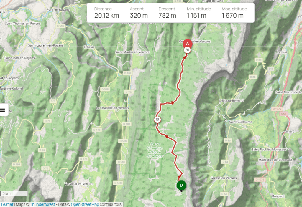 Tracé traversée du vercors